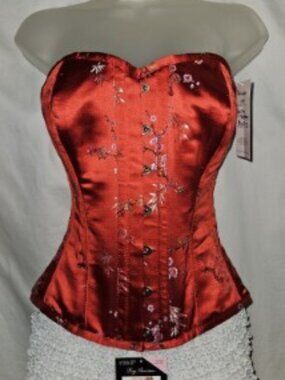 NWT S/24" Princess Corset Red Cherry Blossom tight lacing steel boned elegant